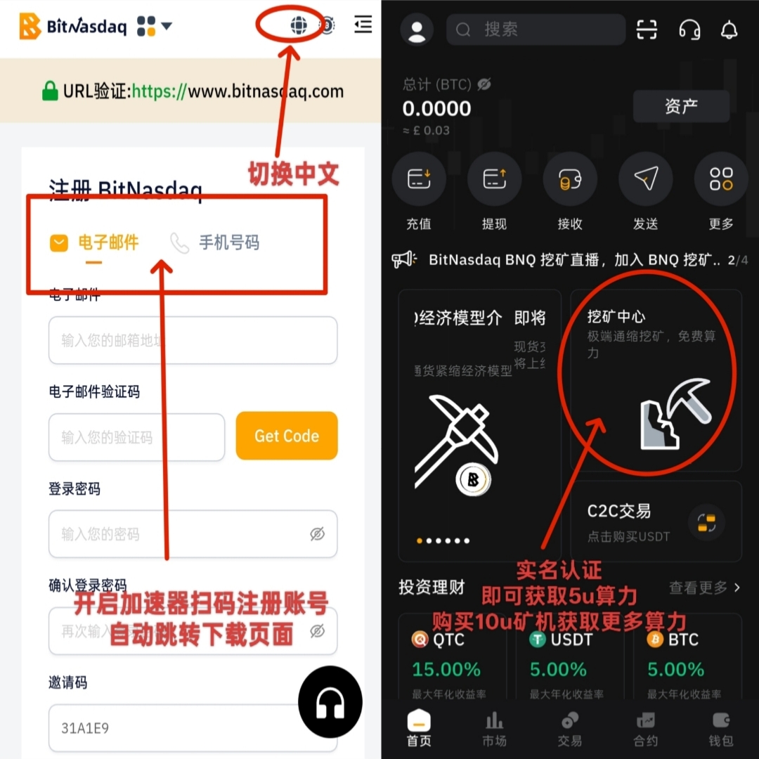 BitNasdaq交易所：cmc模式，注册就送5u永久算力矿机！