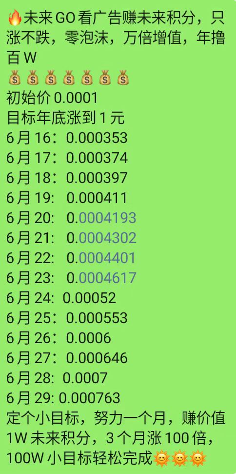 未来go，3毛一个广告，每天保底6米，零撸不养机