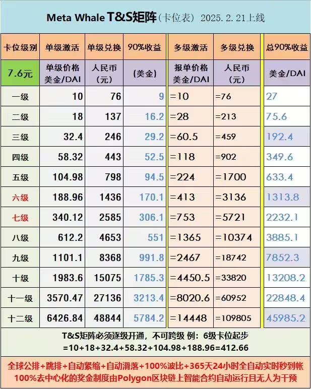 MetaWhale元鲸鱼注册TP钱包DAI质押全球一条线公排自动滑落矩阵收益